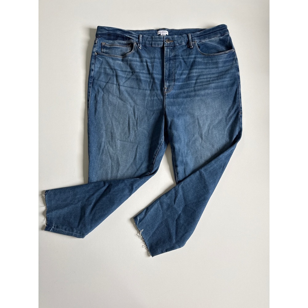 Good American Indigo High Rise Straight Leg Raw Hem Jeans GLCAF228T Size 28-32